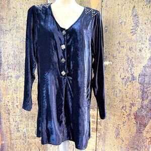 Vintage Saddle RIdge Blue Velvet Studded Western Long Blouse